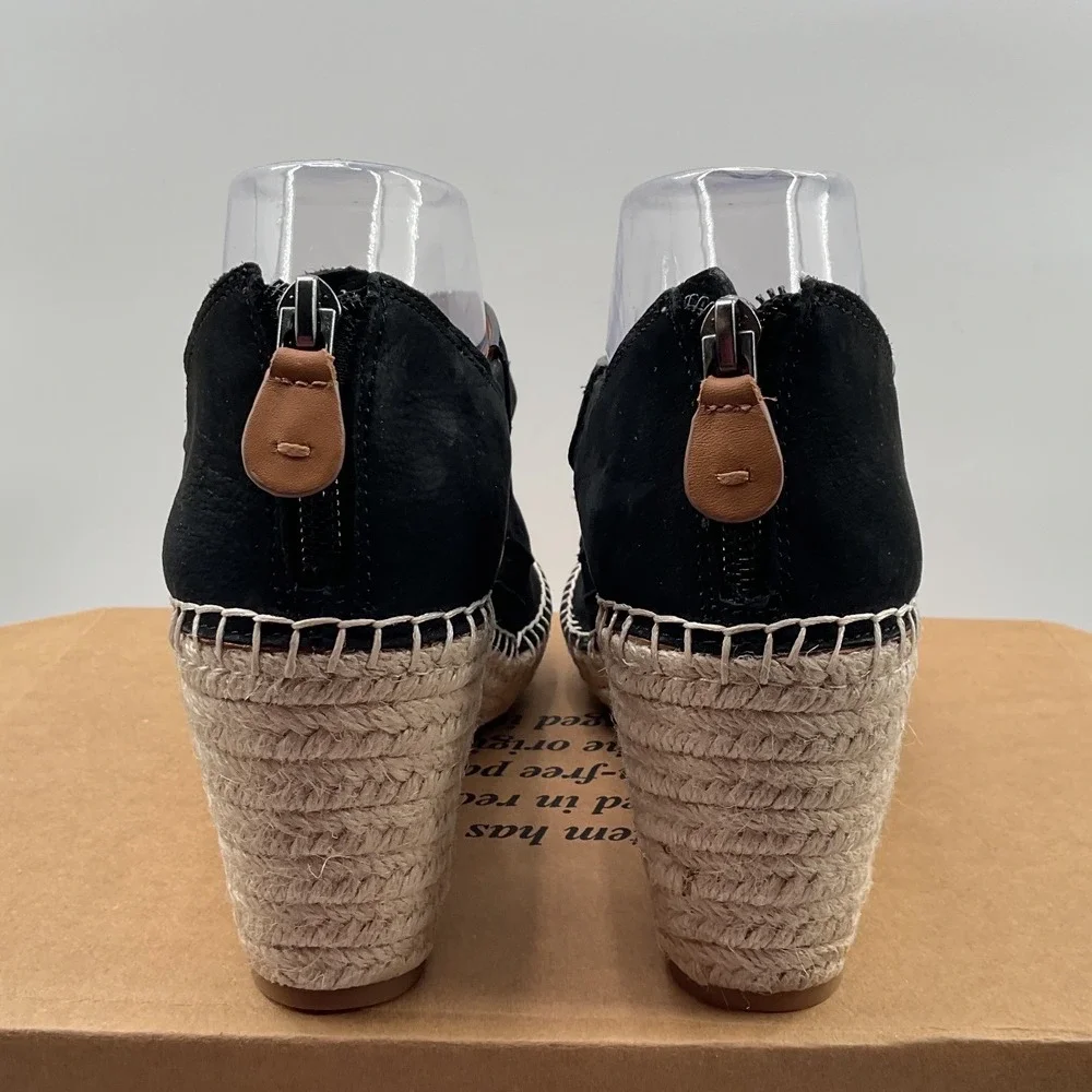 Gentle Souls Kenneth Cole Black Leather Espadrille Wedge Sandals Womens 9M